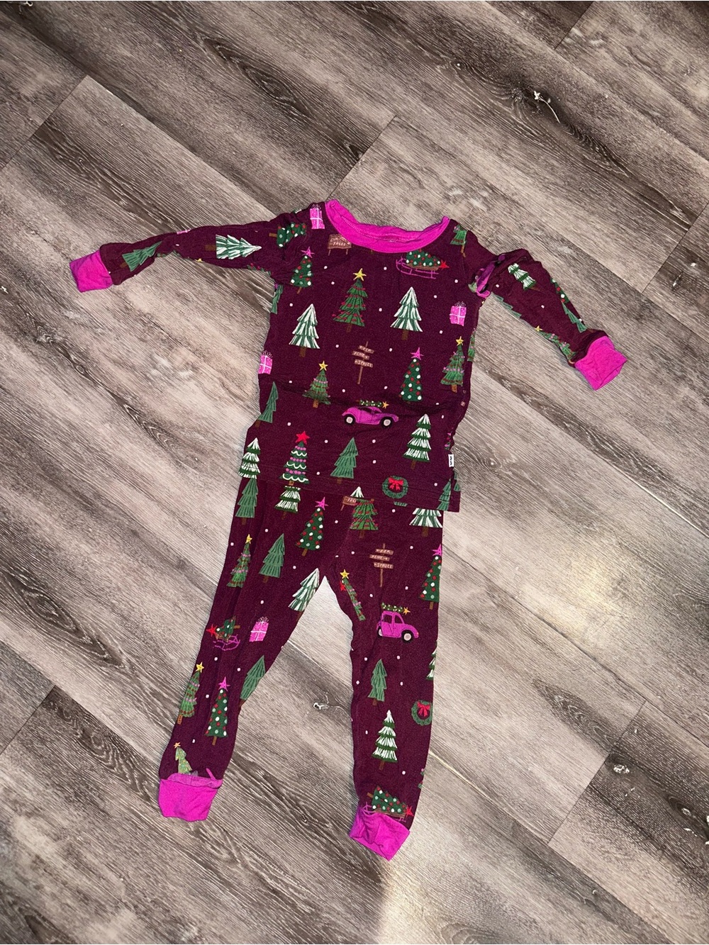 Little Sleepies Christmas Pajama Set - Burgundy with Pink Trim 12-18 Months